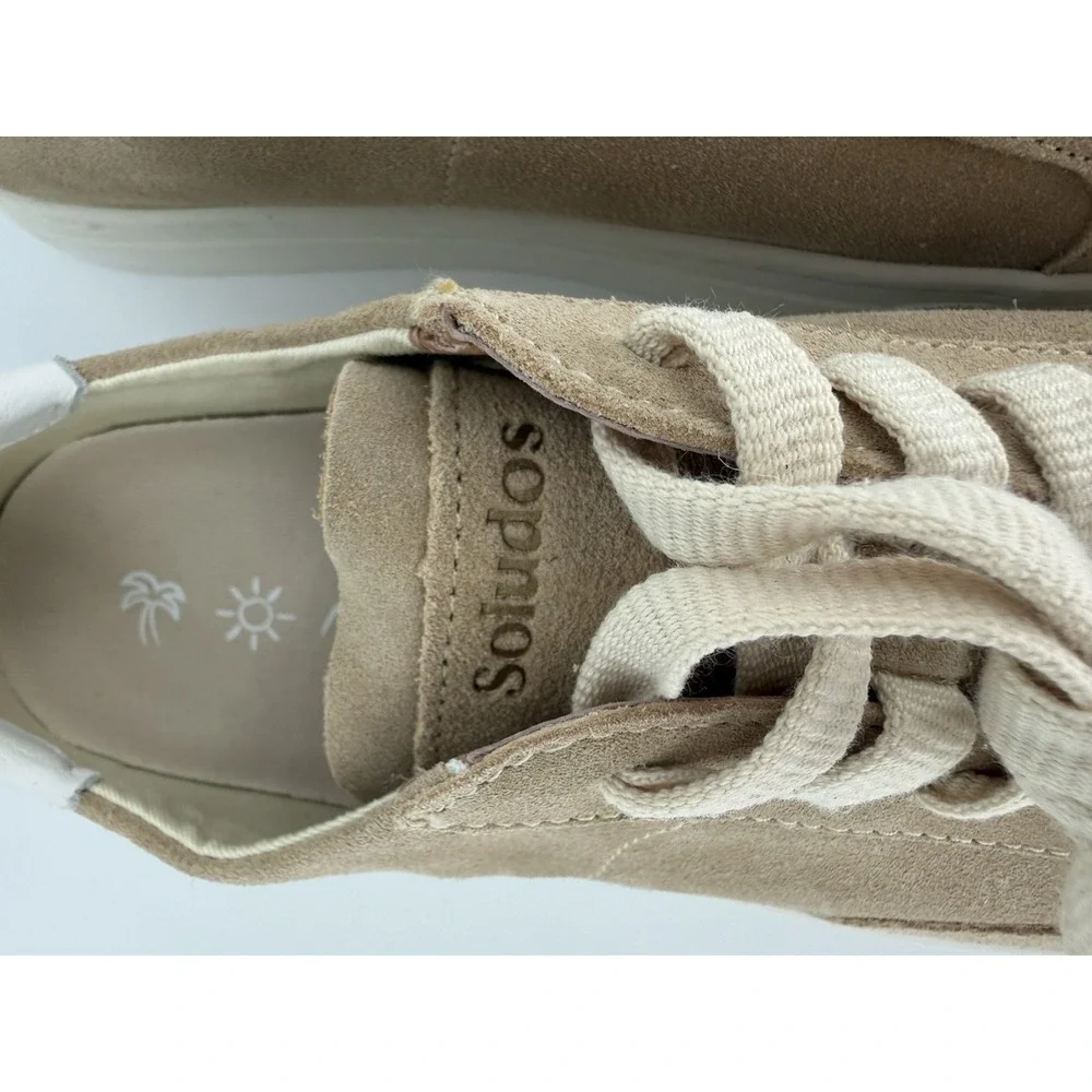 Soludos Sneakers Women's Ibiza Leather Lace Up Beige Tan Suede Coastal Shoes 8
